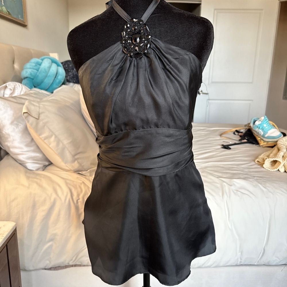 White House Black Market 100% Silk Black Halter Top